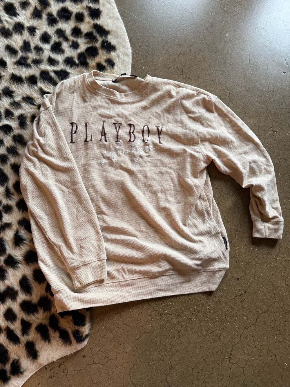 PLAYBOY x Missguided Nude Sand Lifestyle Waffle Knit Sweatshirt